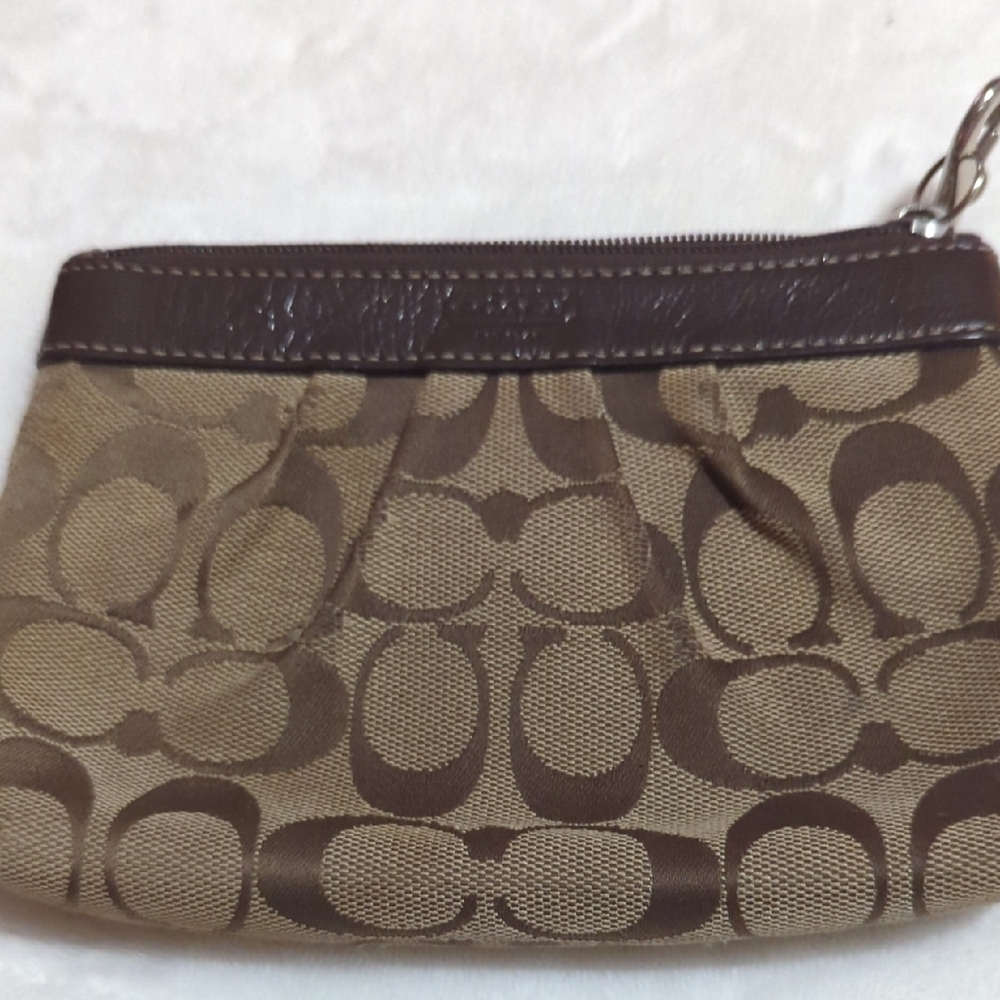 Coach Brown Signature Clutch with Leather Trim